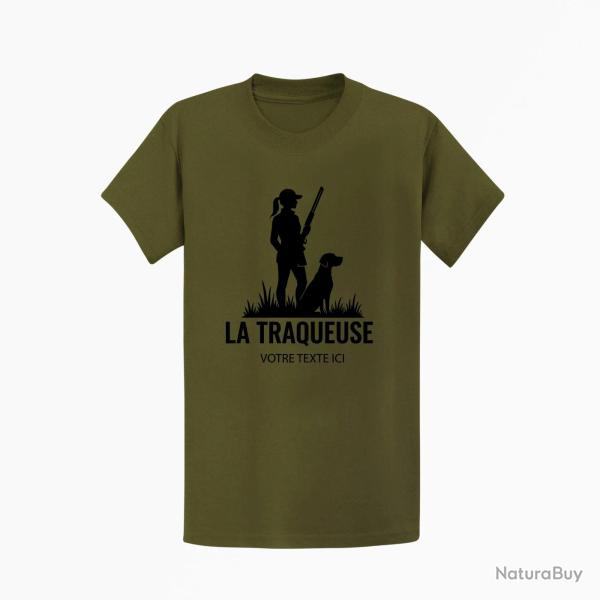 T-shirt Chasse La traqueuse Personnalisable Kaki / Noir