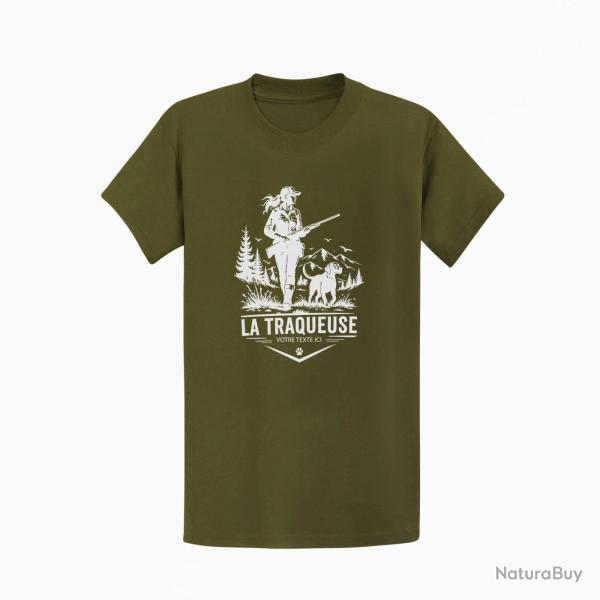 T-shirt Chasse La traqueuse Duo personnalisable Kaki / Blanc