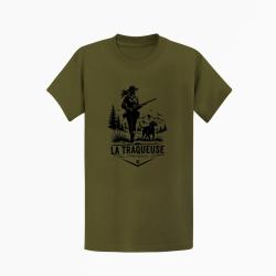 T-shirt Chasse La traqueuse Duo personnalisable Kaki / Noir