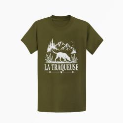T-shirt Chasse La traqueuse Chienne des montagnes Kaki / Blanc