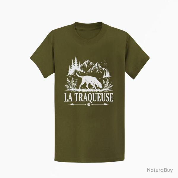 T-shirt Chasse La traqueuse Chienne des montagnes Kaki / Blanc