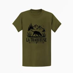 T-shirt Chasse La traqueuse Chienne des montagnes Kaki / Noir