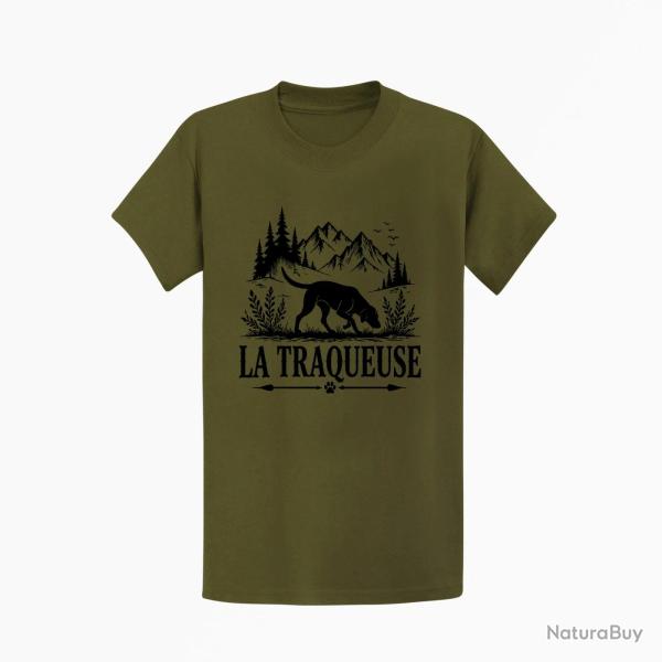 T-shirt Chasse La traqueuse Chienne des montagnes Kaki / Noir