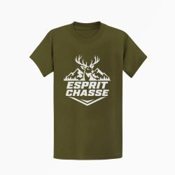 T-shirt Chasse Esprit chasse Cerf des montagnes Kaki / Blanc