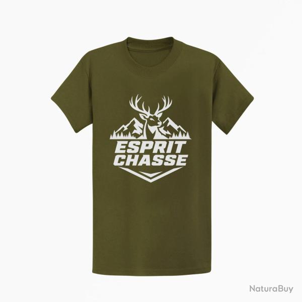 T-shirt Chasse Esprit chasse Cerf des montagnes Kaki / Blanc