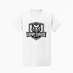 T-shirt Chasse Esprit chasse France Blason sanglier Blanc