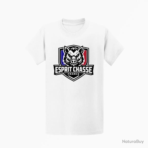 T-shirt Chasse Esprit chasse France Blason sanglier Blanc / Tricolore