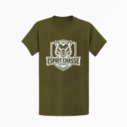 T-shirt Chasse Esprit chasse France Blason sanglier Kaki / Blanc