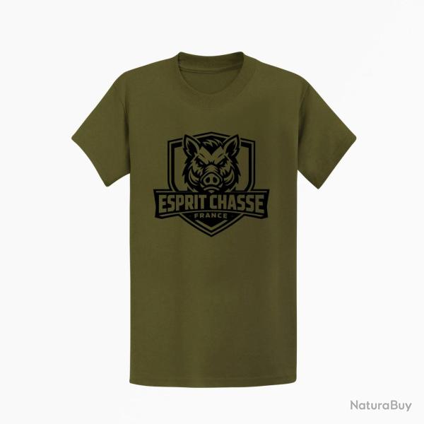 T-shirt Chasse Esprit chasse France Blason sanglier Kaki / Noir