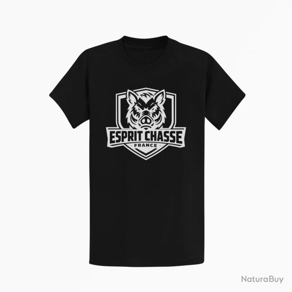 T-shirt Chasse Esprit chasse France Blason sanglier Noir