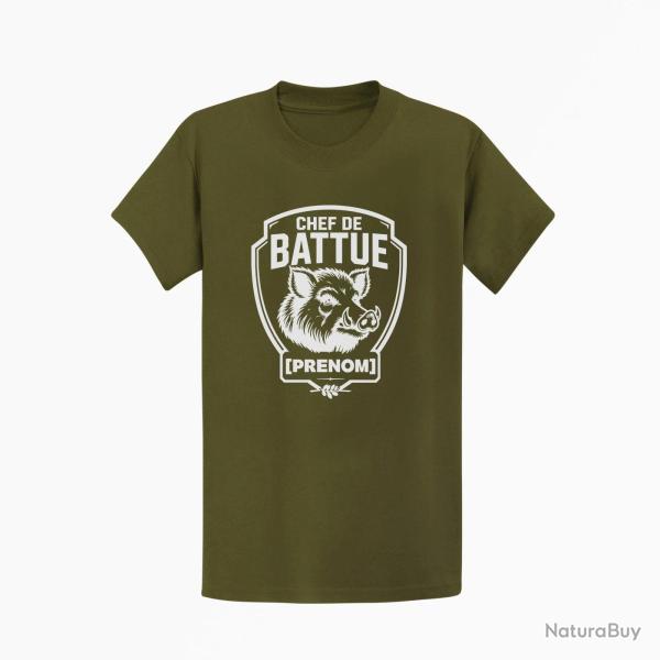 T-shirt Chasse Chef de battue Personnalisable Kaki / Blanc