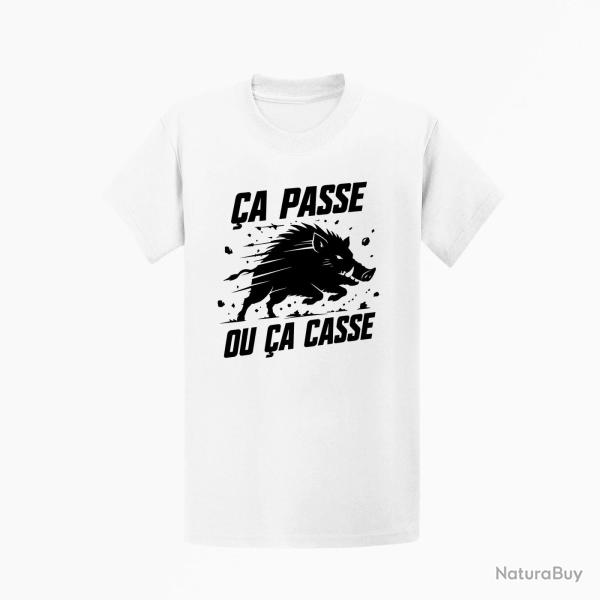 T-shirt Chasse �a passe ou �a casse Sanglier Blanc