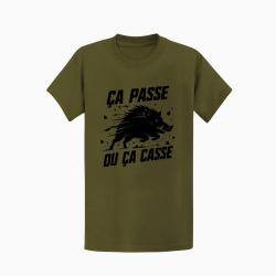 T-shirt Chasse &Ccedil;a passe ou &ccedil;a casse Sanglier Kaki / Noir
