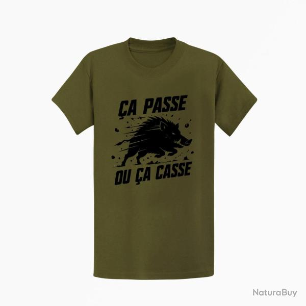 T-shirt Chasse �a passe ou �a casse Sanglier Kaki / Noir