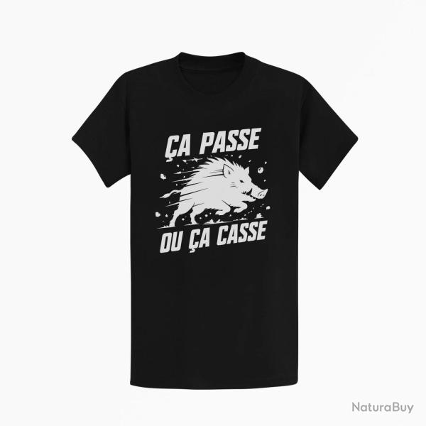 T-shirt Chasse �a passe ou �a casse Sanglier Noir