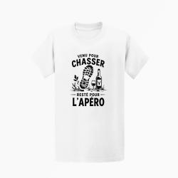 T-shirt Chasse Venu pour chasser, rest&eacute; pour l'ap&eacute;ro Blanc