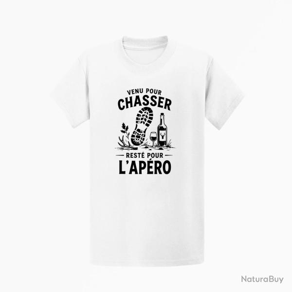 T-shirt Chasse Venu pour chasser, rest� pour l'ap�ro Blanc