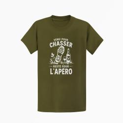 T-shirt Chasse Venu pour chasser, rest&eacute; pour l'ap&eacute;ro Kaki / Blanc