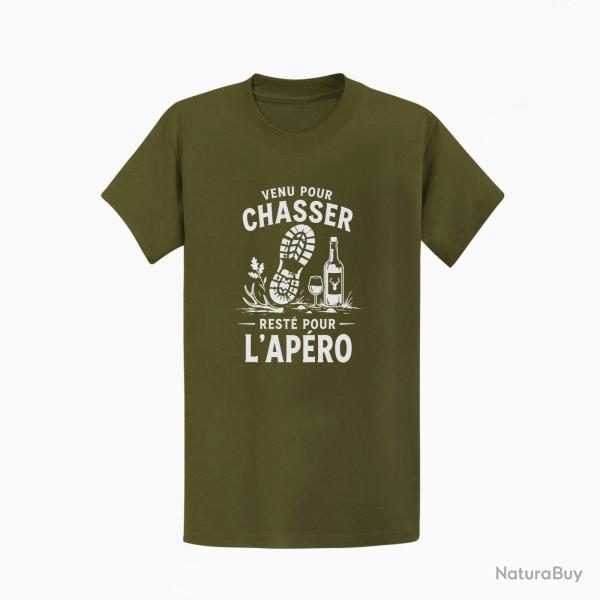 T-shirt Chasse Venu pour chasser, rest� pour l'ap�ro Kaki / Blanc