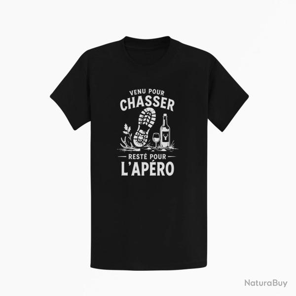 T-shirt Chasse Venu pour chasser, rest� pour l'ap�ro Noir