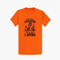 T-shirt Chasse Venu pour chasser, rest&eacute; pour l'ap&eacute;ro Orange
