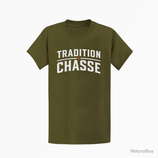 T-shirt Chasse Tradition chasse Vintage Kaki / Blanc et orange