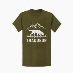 T-shirt Chasse Traqueur Chien des montagnes Kaki / Blanc