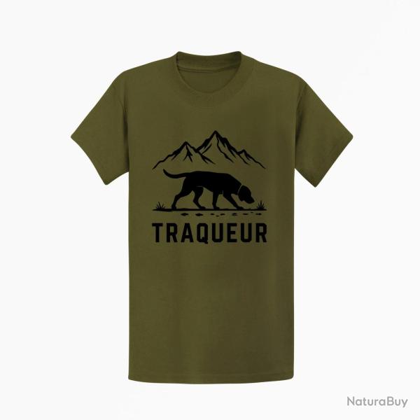 T-shirt Chasse Traqueur Chien des montagnes Kaki / Noir
