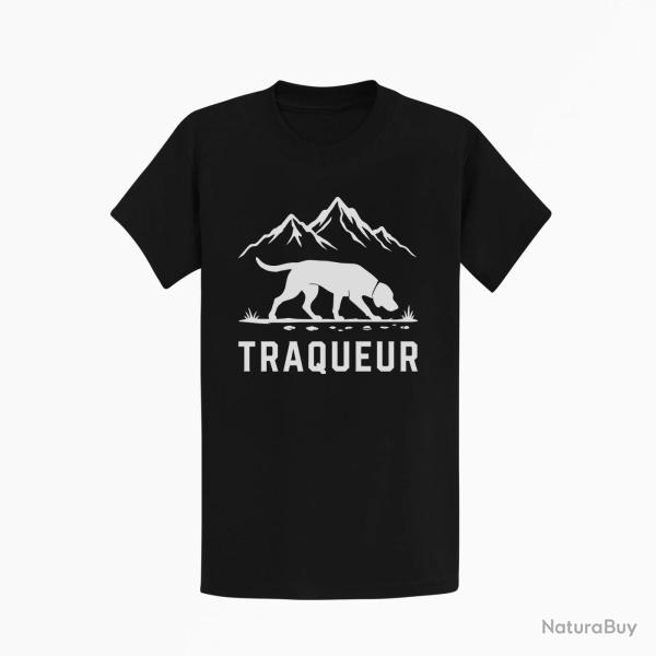 T-shirt Chasse Traqueur Chien des montagnes Noir