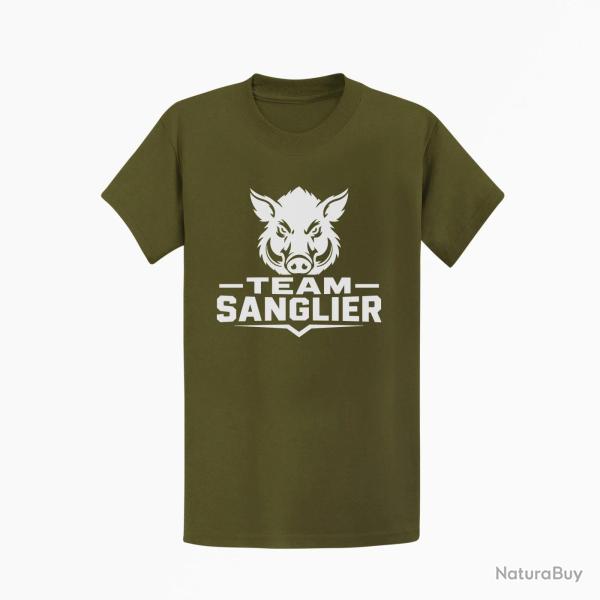 T-shirt Chasse Team sanglier Portrait sauvage Kaki / Blanc