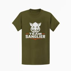 T-shirt Chasse Team sanglier Portrait sauvage Kaki / Blanc et orange