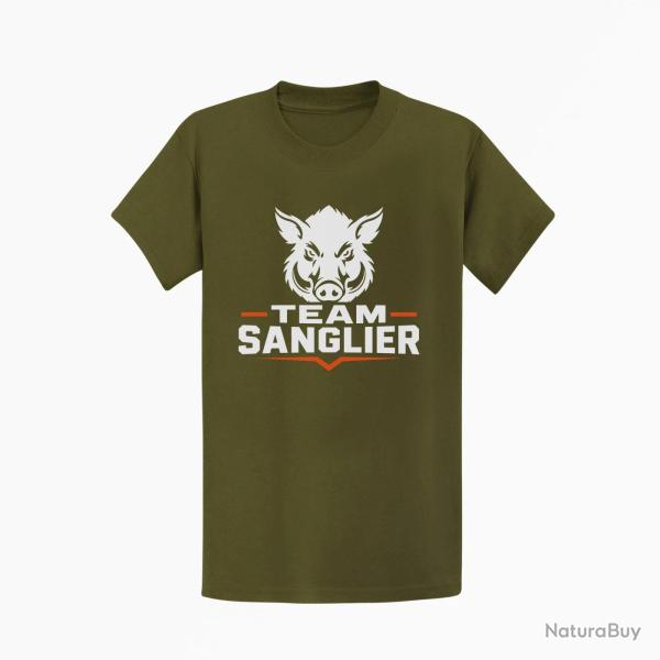 T-shirt Chasse Team sanglier Portrait sauvage Kaki / Blanc et orange