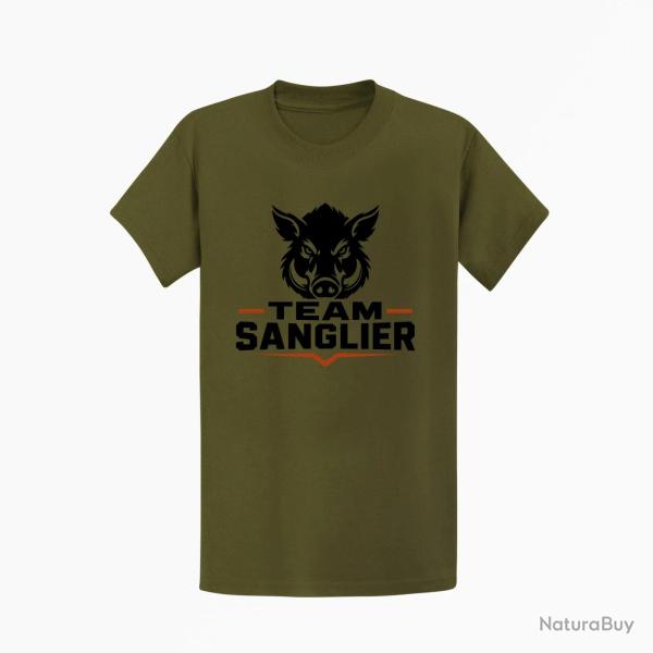 T-shirt Chasse Team sanglier Portrait sauvage Kaki / Noir et orange