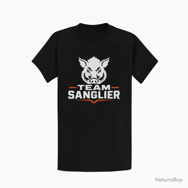 T-shirt Chasse Team sanglier Portrait sauvage Noir / Orange