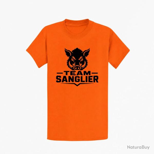 T-shirt Chasse Team sanglier Portrait sauvage Orange