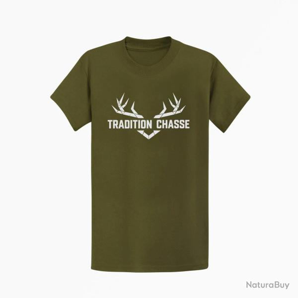 T-shirt Chasse Tradition chasse For�t et ramure Kaki / Blanc
