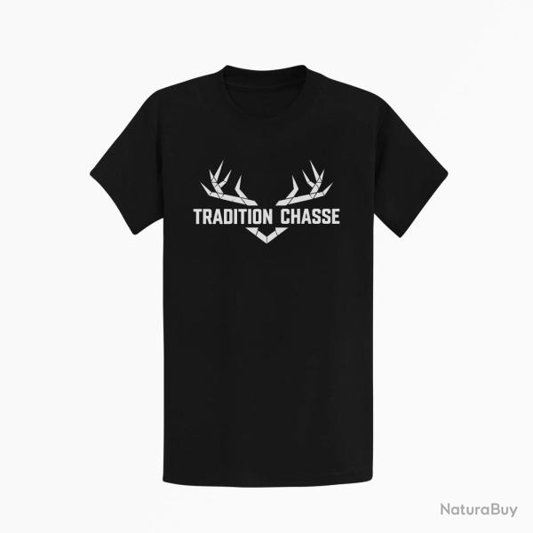 T-shirt Chasse Tradition chasse For�t et ramure Noir