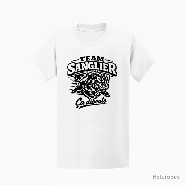 T-shirt Chasse Team sanglier �a d�boule Blanc