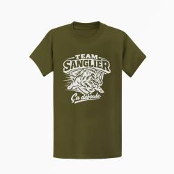 T-shirt Chasse Team sanglier &Ccedil;a d&eacute;boule Kaki / Blanc