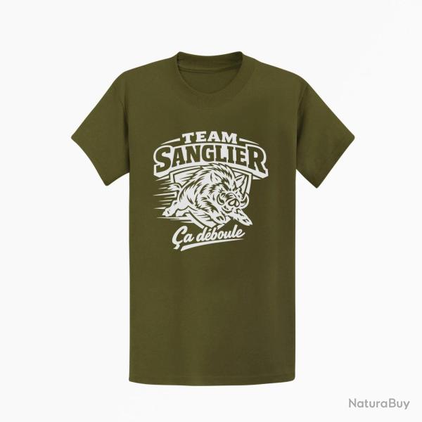 T-shirt Chasse Team sanglier �a d�boule Kaki / Blanc