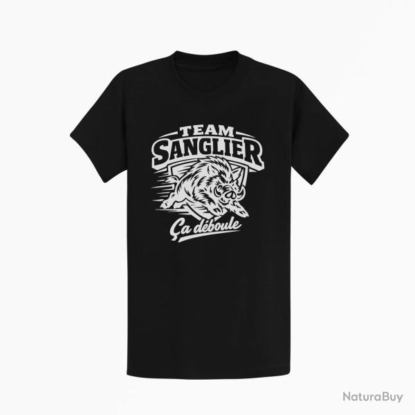 T-shirt Chasse Team sanglier �a d�boule Noir
