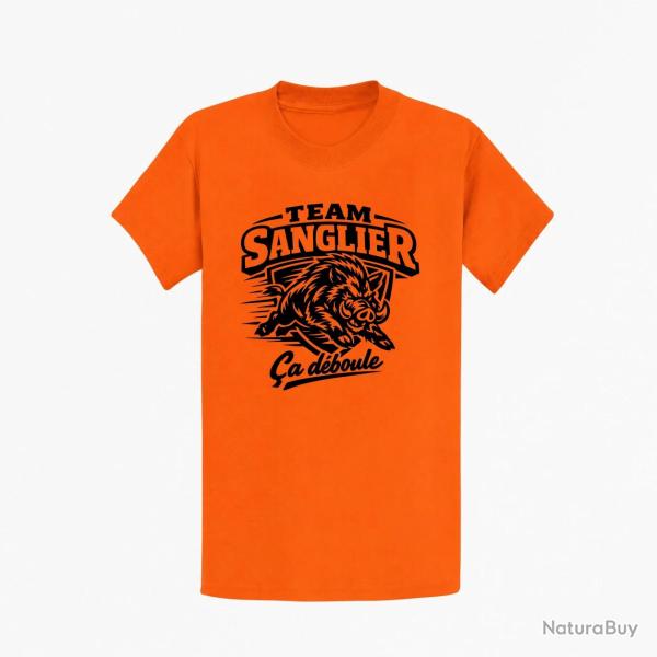 T-shirt Chasse Team sanglier �a d�boule Orange