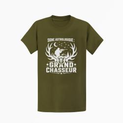 T-shirt Chasse Signe astrologique Grand chasseur Kaki / Blanc