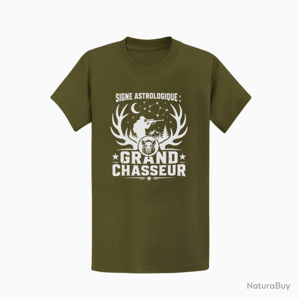 T-shirt Chasse Signe astrologique Grand chasseur Kaki / Blanc