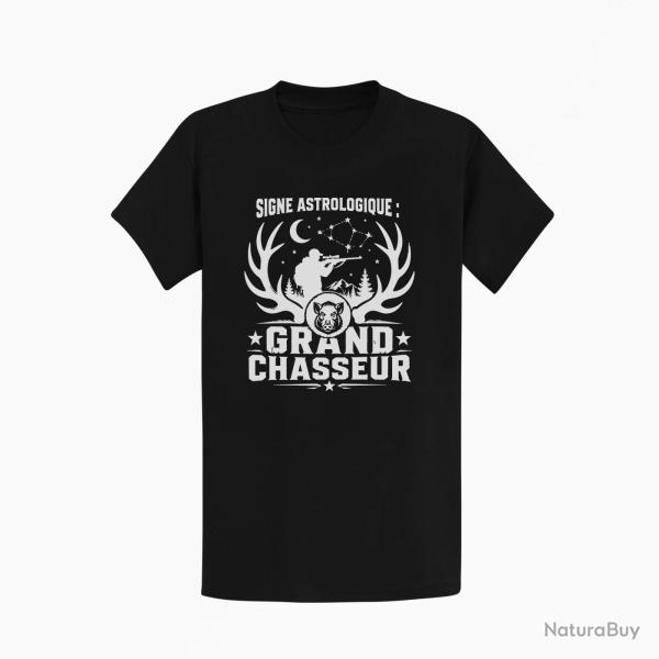 T-shirt Chasse Signe astrologique Grand chasseur Noir