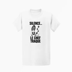 T-shirt Chasse Silence, le chef traque Empreintes Blanc