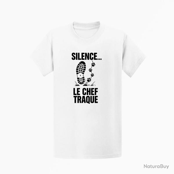 T-shirt Chasse Silence, le chef traque Empreintes Blanc