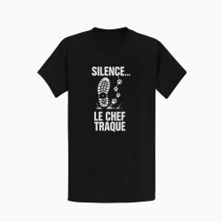T-shirt Chasse Silence, le chef traque Empreintes Noir