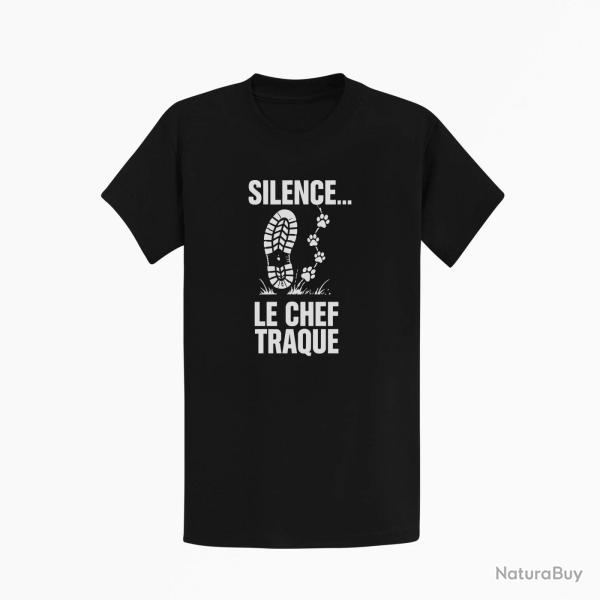 T-shirt Chasse Silence, le chef traque Empreintes Noir