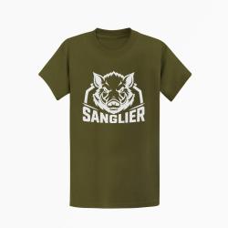 T-shirt Chasse Sanglier sauvage Blason Kaki / Blanc